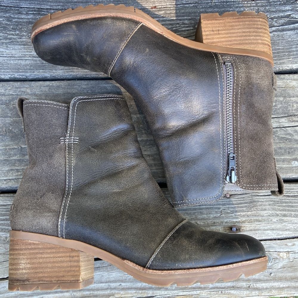 SOREL Cate Waterproof Leather & Suede Stacked Heel Boot Women’s Size 10 - Picture 9 of 14
